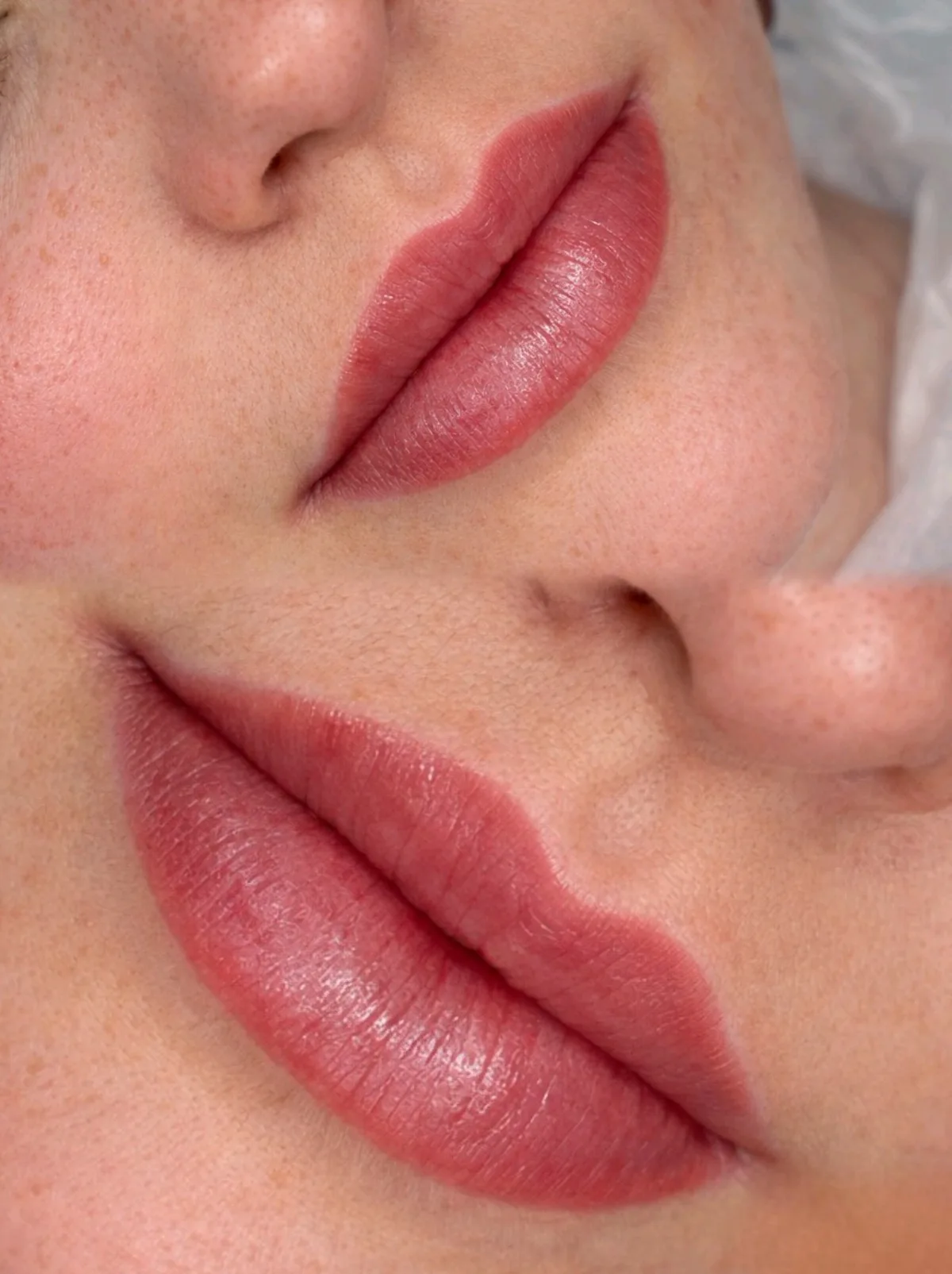 Lippen mit frischer Farbe und definierter Kontur nach der Pigmentierung